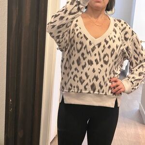 Camila Ikat Leopard Print V-Neck Sweatshirt- Size Medium
